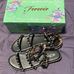 Forever Lexi Black Studded Women's Sandals